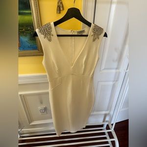 White V-Neck Midi Dress-Woman Size Large